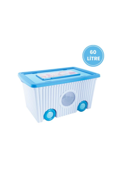 Kapaklı ve Taşınabilir 60 Litre Tekerlekli Oyuncak Saklama Kutusu 2’li Set 1 Pembe 1 Mavi