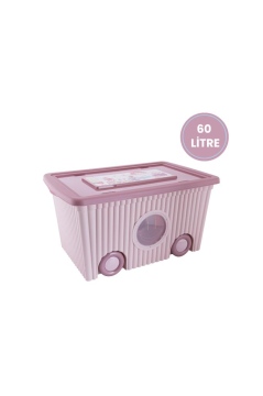 Kapaklı ve Taşınabilir 60 Litre Tekerlekli Oyuncak Saklama Kutusu 2’li Set 1 Pembe 1 Mavi