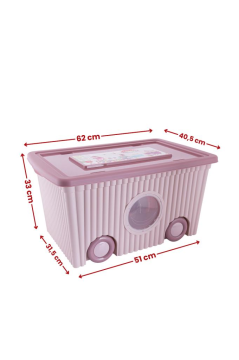 Kapaklı ve Taşınabilir 60 Litre Tekerlekli Oyuncak Saklama Kutusu 2’li Set 1 Pembe 1 Mavi