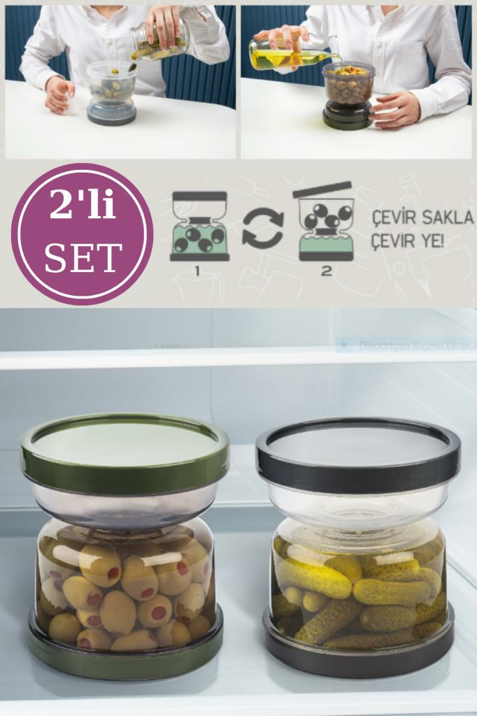 Flosoft Kum Saati Zeytin Turşu Saklama Muhafaza Kabı Çevir-Sakla-Ye 2 ADET
