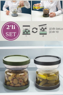 Flosoft Kum Saati Zeytin Turşu Saklama Muhafaza Kabı Çevir-Sakla-Ye 2 ADET