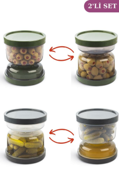 Flosoft Kum Saati Zeytin Turşu Saklama Muhafaza Kabı Çevir-Sakla-Ye 2 ADET