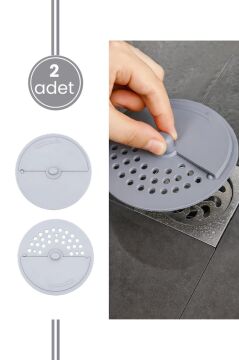 2 Adet Lavabo Süzgeci, Çevirmeli Kapak Koku Önleyici Mutfak Banyo Küvet Gider Tapası 2’li Set Gri