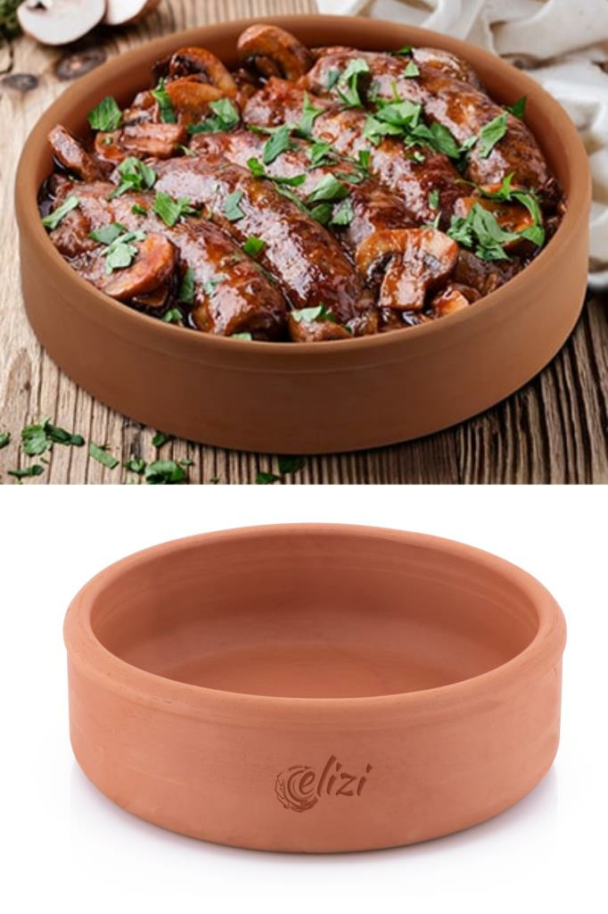 Elizi Çömlekleri Toprak Güveç, Fırın Kabı, Yuvarlak Fırın Tepsisi Küçük Boy 22 cm