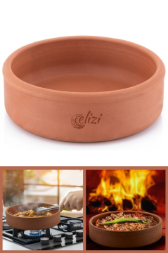 Elizi Çömlekleri Toprak Güveç, Fırın Kabı, Yuvarlak Fırın Tepsisi Küçük Boy 22 cm