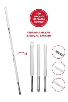 Tüm Vidalı Fırça ve Temizlik Gereçleriyle Uyumlu Mop Sapı, 3 Parçalı, Ayrılabilir, Çok Amaçlı Beyaz