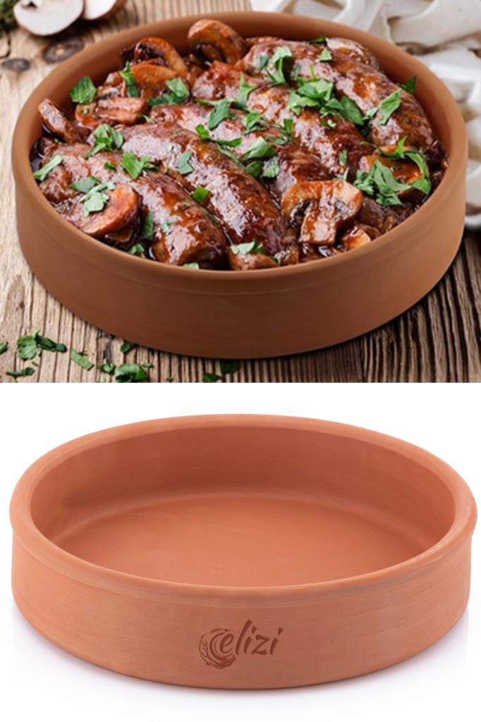Elizi Çömlekleri Toprak Güveç, Fırın Kabı, Yuvarlak Fırın Tepsisi Büyük Boy 30 cm