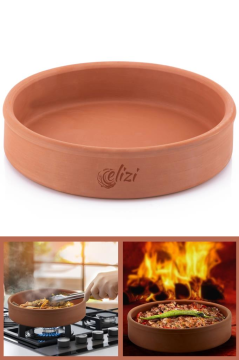 Elizi Çömlekleri Toprak Güveç, Fırın Kabı, Yuvarlak Fırın Tepsisi Büyük Boy 30 cm