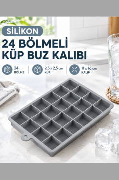 Silikon 24 Bölmeli Küp Buz Kalıbı, Pratik ve Kullanışlı Tasarım Buzluk (2,5x2,5 cm Küp)