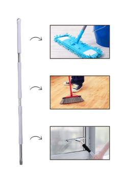 Tüm Vidalı Fırça ve Temizlik Gereçleriyle Uyumlu Mop Sapı, 3 Parçalı, Ayrılabilir, Çok Amaçlı Gri