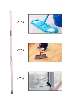 Tüm Vidalı Fırça ve Temizlik Gereçleriyle Uyumlu Mop Sapı, 3 Parçalı, Ayrılabilir, Çok Amaçlı SOFT PEMBE