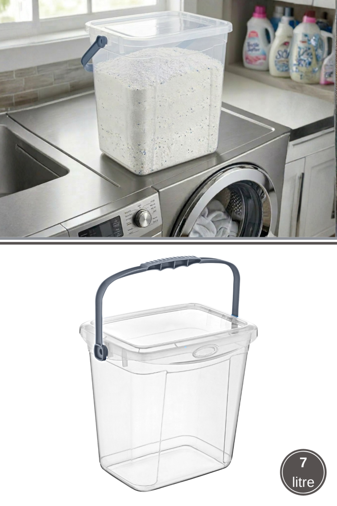 Flora 7 Lt Şeffaf Deterjan Kutusu, Kulplu ve Kapaklı Çok Amaçlı Düzenleyici Saklama Kabı 1 Adet