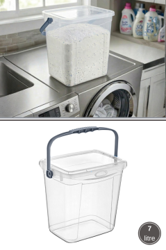 Flora 7 Lt Şeffaf Deterjan Kutusu, Kulplu ve Kapaklı Çok Amaçlı Düzenleyici Saklama Kabı 1 Adet