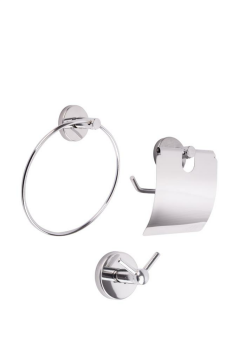 Vidalı Lavabo Banyo Wc Bez Havlu, Çatal Askı ve Tuvalet Kağıtlık 3'lü Set Krom Metal