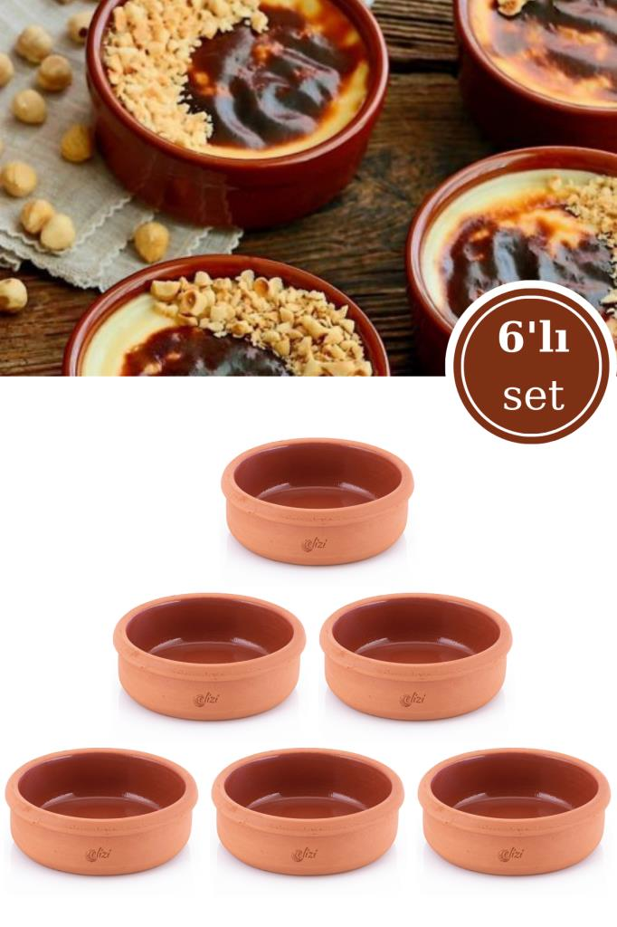 Elizi Çömlekleri 6 Adet Sırlı Toprak Güveç Kasesi, Fırın Sütlaç Kabı 6’lı Set (6x250ml) SIRLI