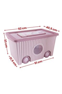 Tekerlekli Taşınabilir Bebek Çocuk Odası Oyuncak Saklama Kutusu Kapaklı Büyük Boy 60 litre Pembe