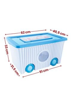 Tekerlekli Taşınabilir Bebek Çocuk Odası Oyuncak Saklama Kutusu Kapaklı Büyük Boy 60 litre Mavi