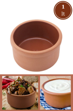 Elizi Çömlekleri Sırlı Toprak Güveç Kasesi, Toprak Çömlek Yoğurt Kabı 1 LT SIRLI