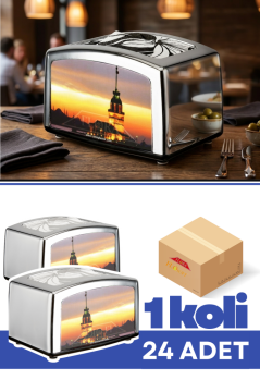 Flosoft F031 Krom Kaplama Nokta Peçetelik, Yatay Masaüstü Peçete Dağıtıcı 1 Koli=24 Adet