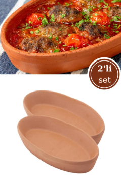 Elizi Çömlekleri 2 Adet Toprak Kayık Kase, Kayık Güveç Fırın Kabı 2’li Set Küçük Boy (23x12cm)