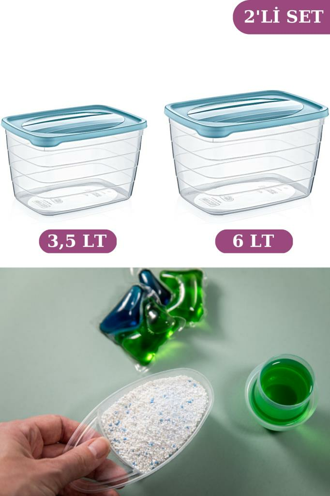 Flosoft 2'li Tablet ve Deterjan Saklama Kutusu, Un Bakliyat Saklama Kabı Set 6Lt+3,5Lt