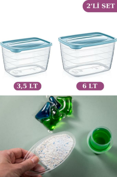 Flosoft 2'li Tablet ve Deterjan Saklama Kutusu, Un Bakliyat Saklama Kabı Set 6Lt+3,5Lt