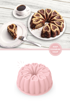 Kalp Desenli Yuvarlak Silikon Kek Kalıbı 23 cm LİLA