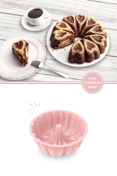 Kalp Desenli Yuvarlak Silikon Kek Kalıbı 23 cm LİLA