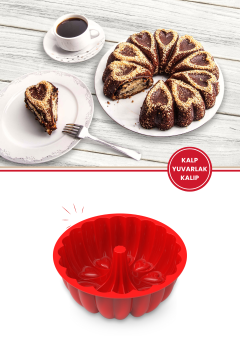 Kalp Desenli Yuvarlak Silikon Kek Kalıbı 23 cm LİLA