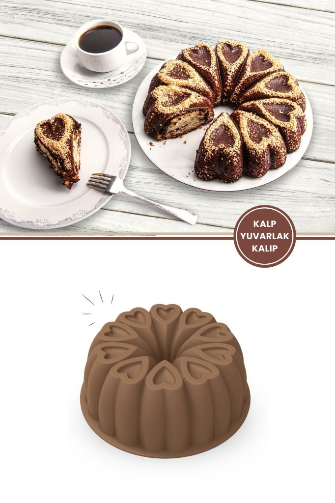 Kalp Desenli Yuvarlak Silikon Kek Kalıbı 23 cm