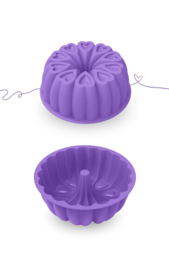 Kalp Desenli Yuvarlak Silikon Kek Kalıbı 23 cm LİLA
