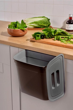 Flosoft Dolap İçi Kapaklı Asılabilir Çöp Kovası, Dolap Kapağı Askılı Çöp Kutusu 7 litre Füme