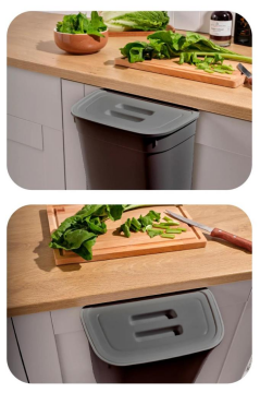 Flosoft Dolap İçi Kapaklı Asılabilir Çöp Kovası, Dolap Kapağı Askılı Çöp Kutusu 7 litre Füme