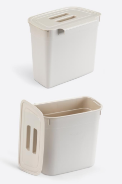 Flosoft Dolap İçi Kapaklı Asılabilir Çöp Kovası, Dolap Kapağı Askılı Çöp Kutusu 7 litre Krem