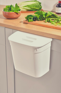 Flosoft Dolap İçi Kapaklı Asılabilir Çöp Kovası, Dolap Kapağı Askılı Çöp Kutusu 7 litre Krem