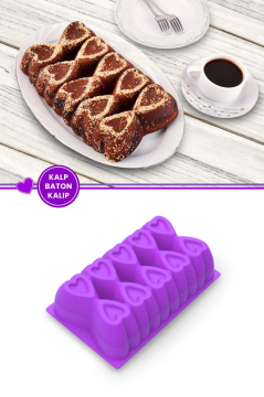 Kalp Desenli Risotto Silikon Baton Kek Kalıbı 26x16 cm LİLA
