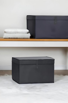 Kazak Kutu Hurç 3'lü Set, Çorap Havlu Çamaşır Kıyafet Düzenleyici Mukavva Destekli (40x30cm) 3 Adet Antrasit