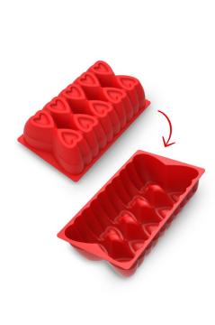 Kalp Desenli Risotto Silikon Baton Kek Kalıbı 26x16 cm Kırmızı