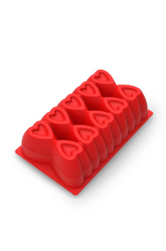 Kalp Desenli Risotto Silikon Baton Kek Kalıbı 26x16 cm Kırmızı