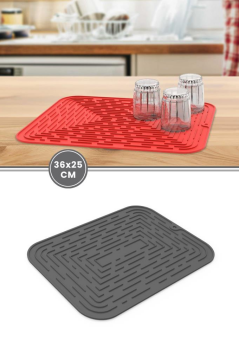 Bulaşık Kurutma Matı, Bulaşıklık - Su Toplamaz Silikon Bulaşık Altlığı Orta Boy 36x25 cm ANTİRASİT