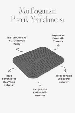 Bulaşık Kurutma Matı, Bulaşıklık - Su Toplamaz Silikon Bulaşık Altlığı Orta Boy 36x25 cm ANTİRASİT