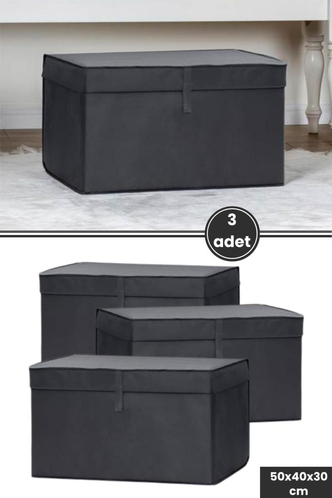 Maxi Kutu Hurç, Çarşaf Nevresim Yastık Kıyafet Düzenleyici Mukava Destekli (50x40cm) 3 Adet Antrasit