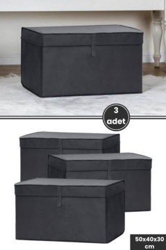 Maxi Kutu Hurç, Çarşaf Nevresim Yastık Kıyafet Düzenleyici Mukava Destekli (50x40cm) 3 Adet Antrasit