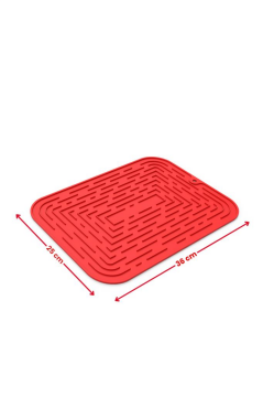 Bulaşık Kurutma Matı, Bulaşıklık - Su Toplamaz Silikon Bulaşık Altlığı Orta Boy 36x25 cm Kırmızı
