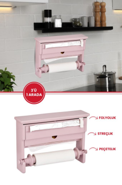 Flosoft 3’lü Folyoluk / Streçlik - Kağıt Havluluk - Folyoluk 3’ü Bir Arada Pembe
