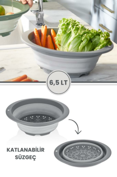 Katlanabilir Yuvarlak Süzgeç 6,5 Litre GRİ