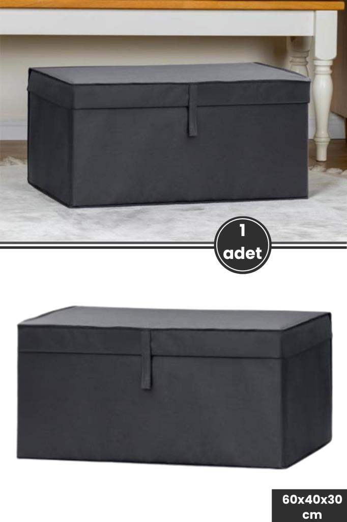 Mega Kutu Hurç, Yastık Çarşaf Kıyafet Dolap Düzenleyici Mukavva Destekli (60x40cm) 1 Adet Antrasit