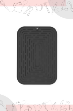 Bulaşık Kurutma Matı, Bulaşıklık - Su Toplamaz Silikon Bulaşık Altlığı Orta Boy 36x25 cm Siyah