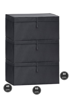 Mega Kutu Hurç, Yastık Çarşaf Kıyafet Dolap Düzenleyici Mukavva Destekli (60x40cm) 3 Adet Antrasit