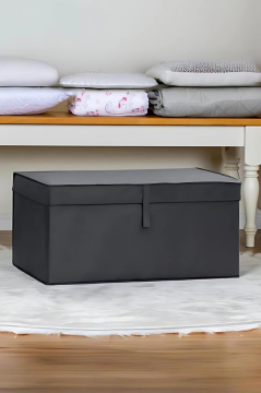 Mega Kutu Hurç, Yastık Çarşaf Kıyafet Dolap Düzenleyici Mukavva Destekli (60x40cm) 3 Adet Antrasit